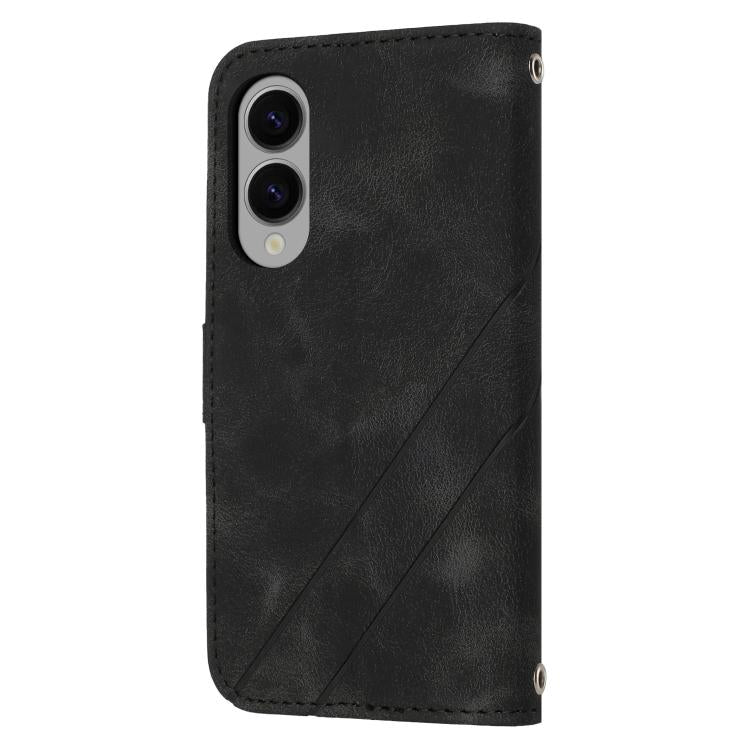For Samsung Galaxy S25 Edge 5G Embossed Line Leather Phone Case with Lanyard
