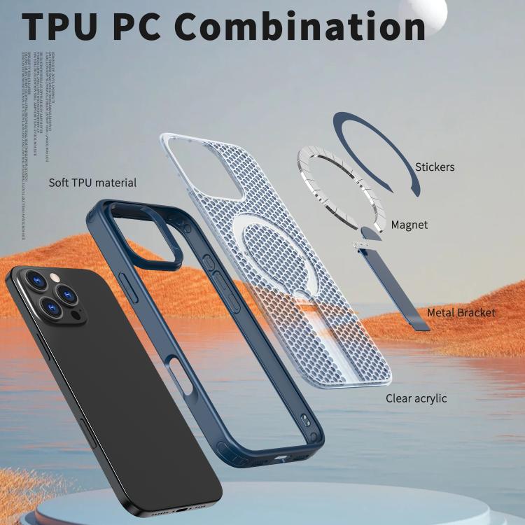 For iPhone 15 Pro Honeycomb Cooling MagSafe Holder Phone Case