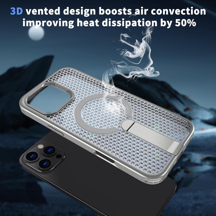 For iPhone 15 Pro Honeycomb Cooling MagSafe Holder Phone Case
