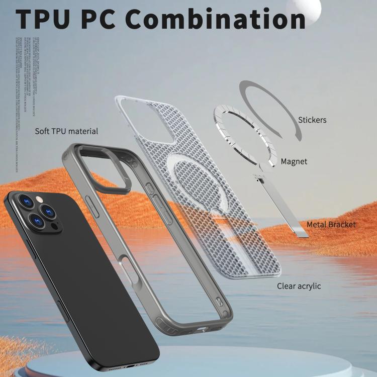 For iPhone 16 Honeycomb Cooling MagSafe Holder Phone Case