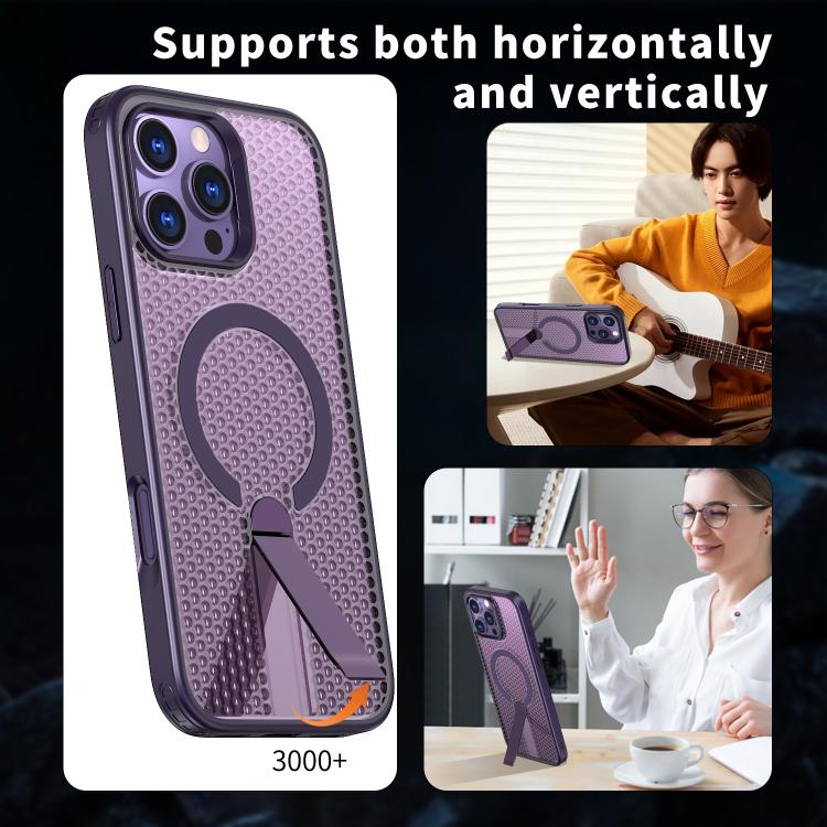 For iPhone 16 Pro Max Honeycomb Cooling MagSafe Holder Phone Case