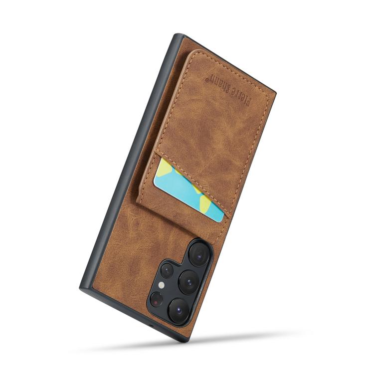 For Samsung Galaxy S25 Ultra 5G Fierre Shann FS-023 Crazy Horse Card Holder Back Cover PU Phone Case