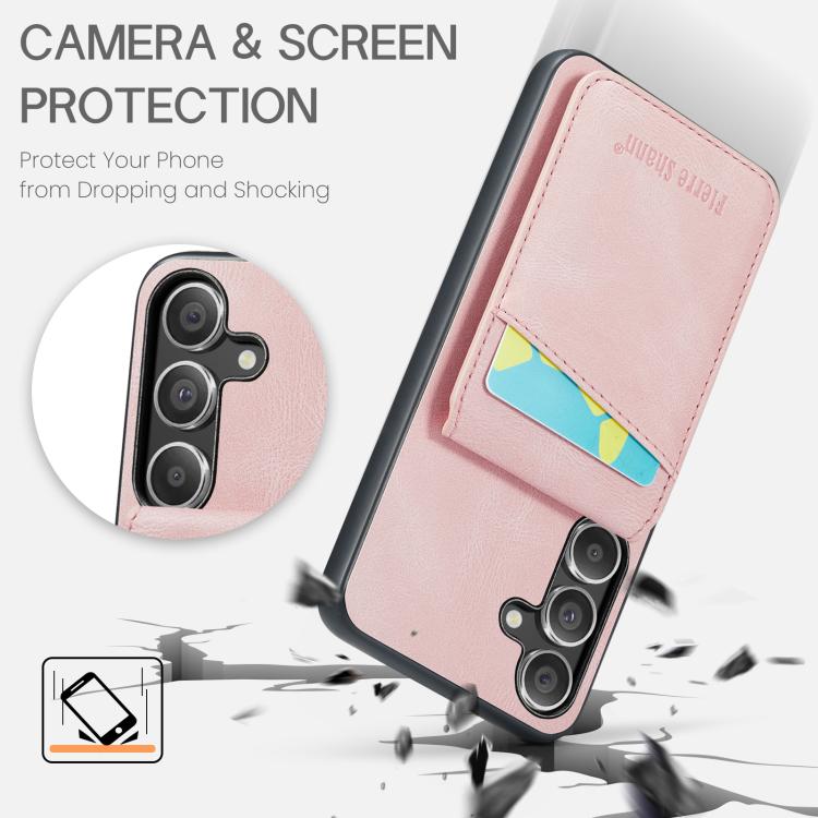 For Samsung Galaxy S25+ 5G Fierre Shann FS-023 Crazy Horse Card Holder Back Cover PU Phone Case