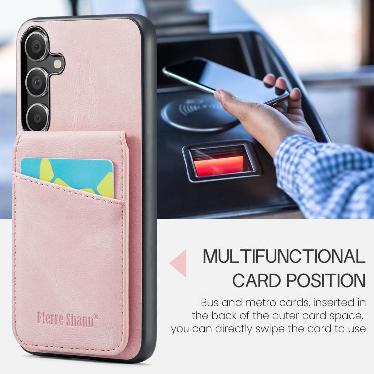 For Samsung Galaxy S25+ 5G Fierre Shann FS-023 Crazy Horse Card Holder Back Cover PU Phone Case