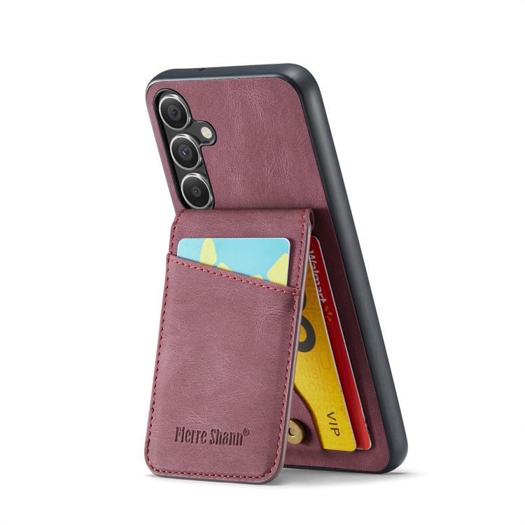 For Samsung Galaxy S25+ 5G Fierre Shann FS-023 Crazy Horse Card Holder Back Cover PU Phone Case