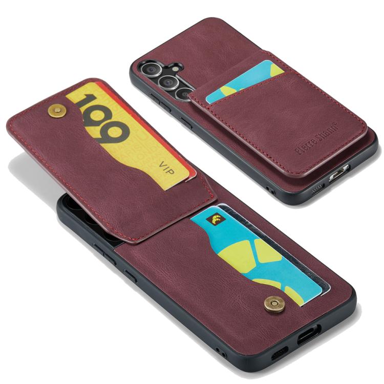 For Samsung Galaxy S25+ 5G Fierre Shann FS-023 Crazy Horse Card Holder Back Cover PU Phone Case