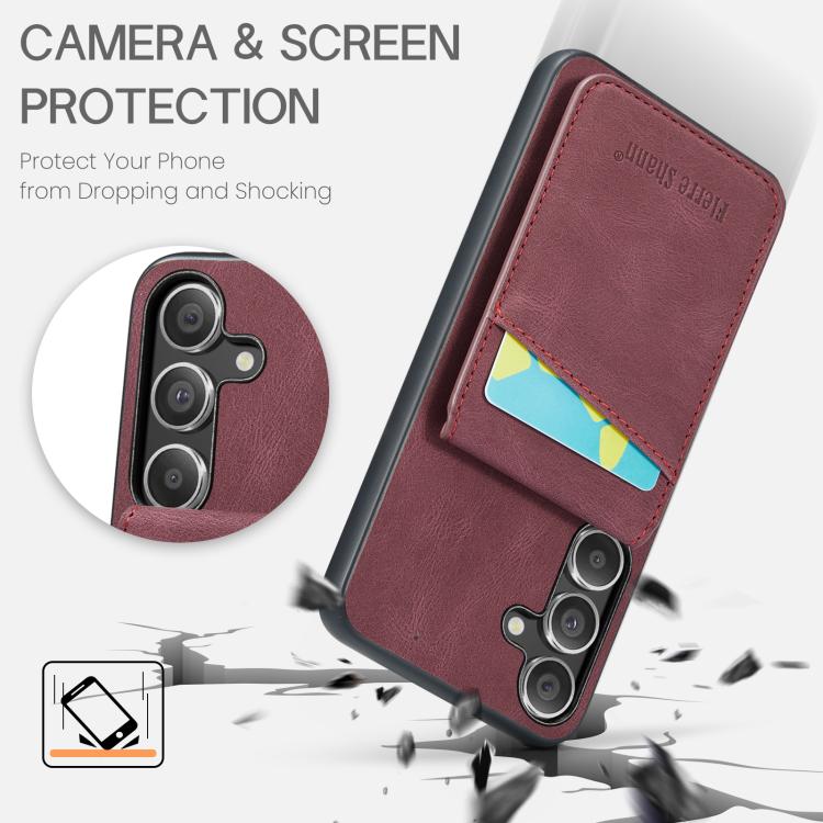 For Samsung Galaxy S25+ 5G Fierre Shann FS-023 Crazy Horse Card Holder Back Cover PU Phone Case