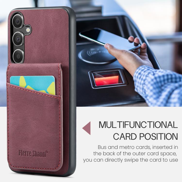 For Samsung Galaxy S25+ 5G Fierre Shann FS-023 Crazy Horse Card Holder Back Cover PU Phone Case