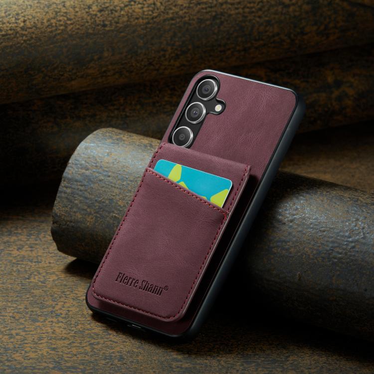 For Samsung Galaxy S25+ 5G Fierre Shann FS-023 Crazy Horse Card Holder Back Cover PU Phone Case