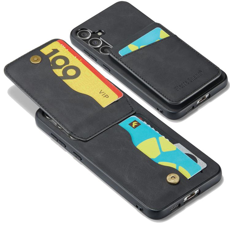 For Samsung Galaxy S25+ 5G Fierre Shann FS-023 Crazy Horse Card Holder Back Cover PU Phone Case