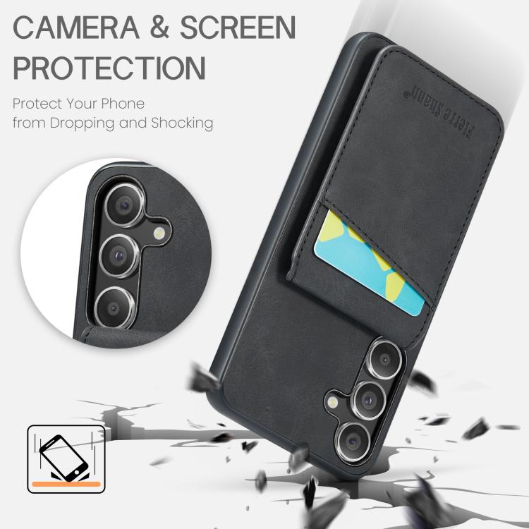 For Samsung Galaxy S25+ 5G Fierre Shann FS-023 Crazy Horse Card Holder Back Cover PU Phone Case