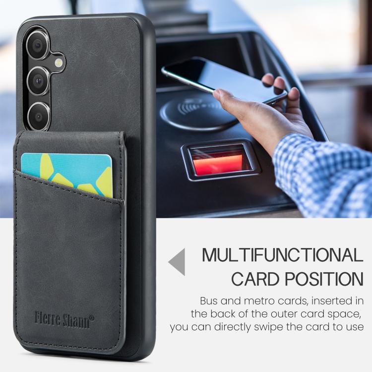 For Samsung Galaxy S25+ 5G Fierre Shann FS-023 Crazy Horse Card Holder Back Cover PU Phone Case