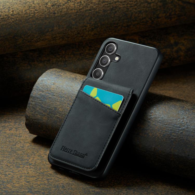 For Samsung Galaxy S25+ 5G Fierre Shann FS-023 Crazy Horse Card Holder Back Cover PU Phone Case