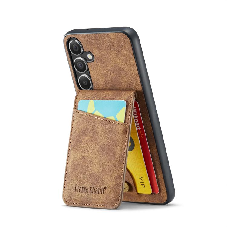 For Samsung Galaxy S25+ 5G Fierre Shann FS-023 Crazy Horse Card Holder Back Cover PU Phone Case