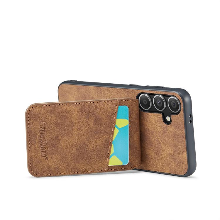 For Samsung Galaxy S25+ 5G Fierre Shann FS-023 Crazy Horse Card Holder Back Cover PU Phone Case