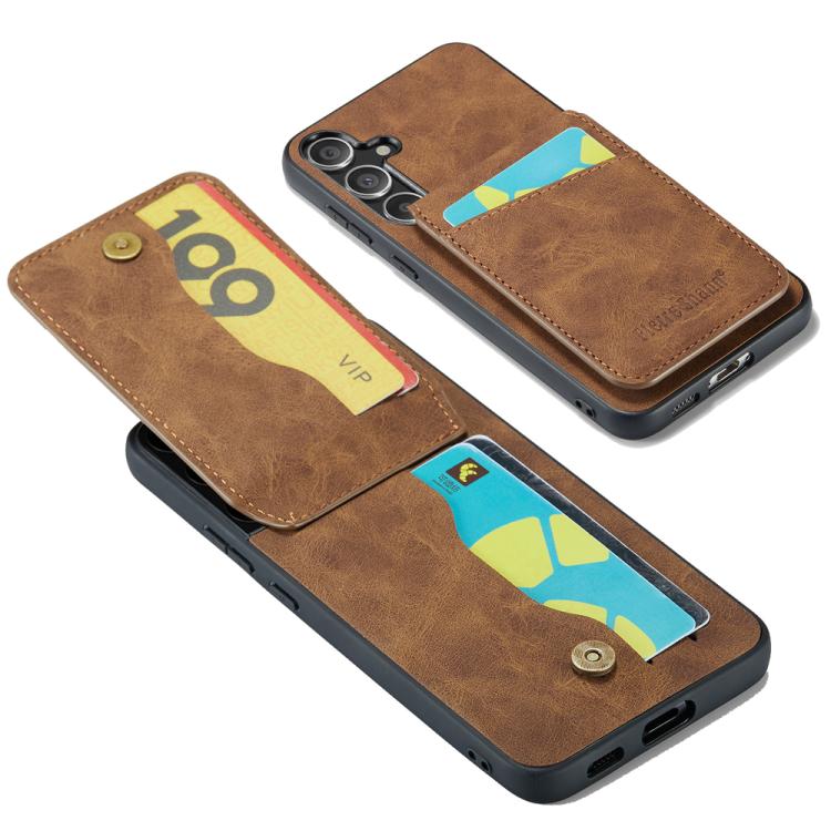 For Samsung Galaxy S25+ 5G Fierre Shann FS-023 Crazy Horse Card Holder Back Cover PU Phone Case