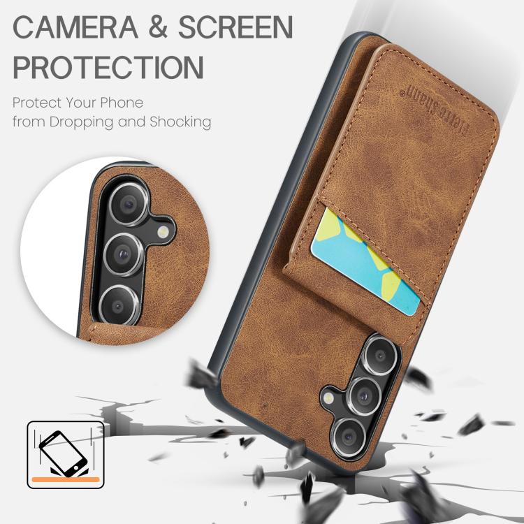 For Samsung Galaxy S25+ 5G Fierre Shann FS-023 Crazy Horse Card Holder Back Cover PU Phone Case