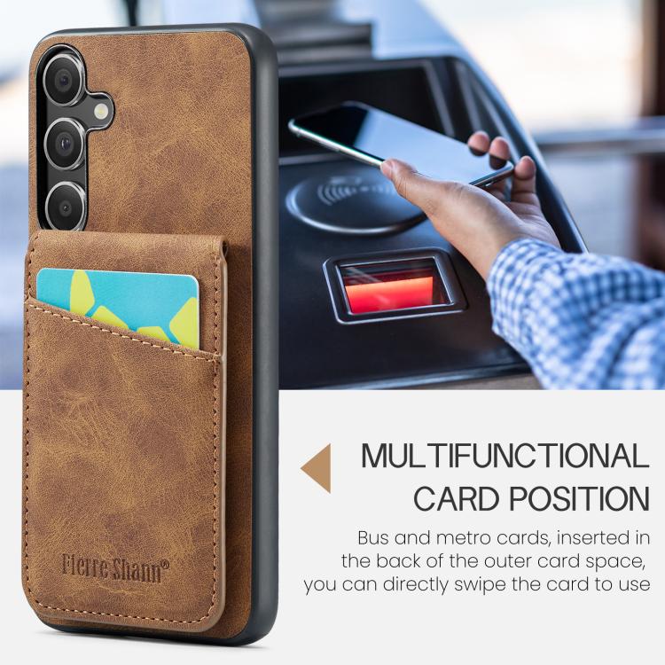For Samsung Galaxy S25+ 5G Fierre Shann FS-023 Crazy Horse Card Holder Back Cover PU Phone Case
