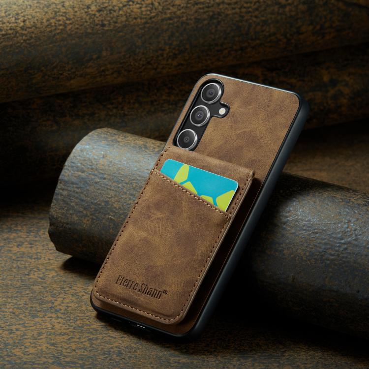 For Samsung Galaxy S25+ 5G Fierre Shann FS-023 Crazy Horse Card Holder Back Cover PU Phone Case
