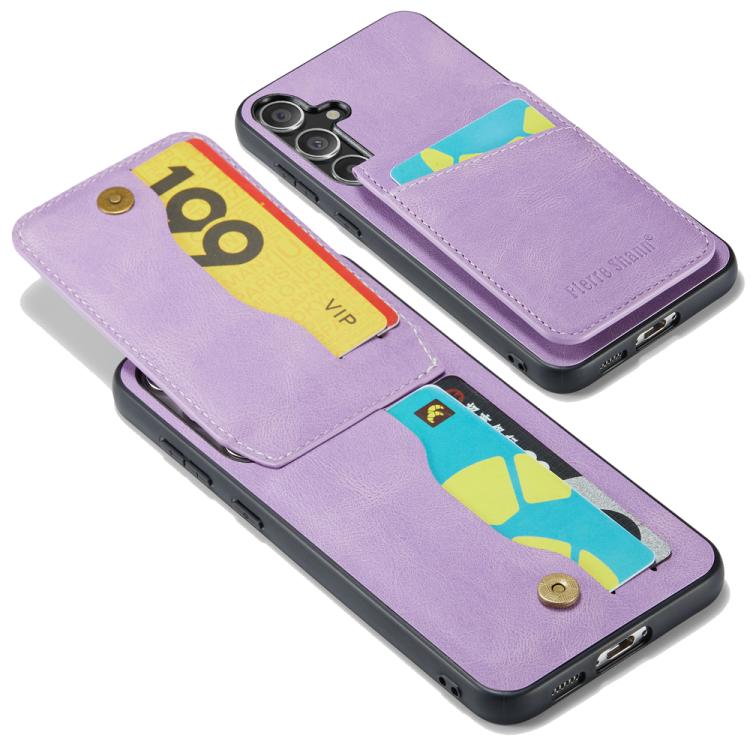 For Samsung Galaxy S25+ 5G Fierre Shann FS-023 Crazy Horse Card Holder Back Cover PU Phone Case