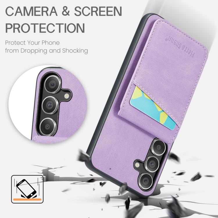 For Samsung Galaxy S25+ 5G Fierre Shann FS-023 Crazy Horse Card Holder Back Cover PU Phone Case
