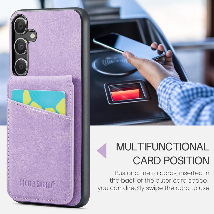 For Samsung Galaxy S25+ 5G Fierre Shann FS-023 Crazy Horse Card Holder Back Cover PU Phone Case