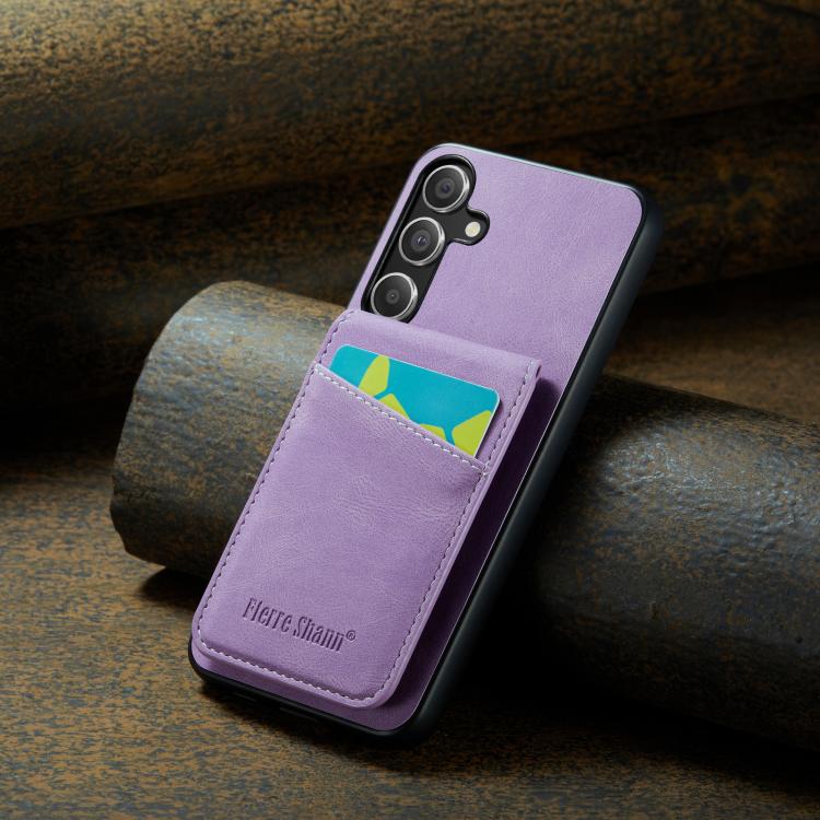 For Samsung Galaxy S25+ 5G Fierre Shann FS-023 Crazy Horse Card Holder Back Cover PU Phone Case