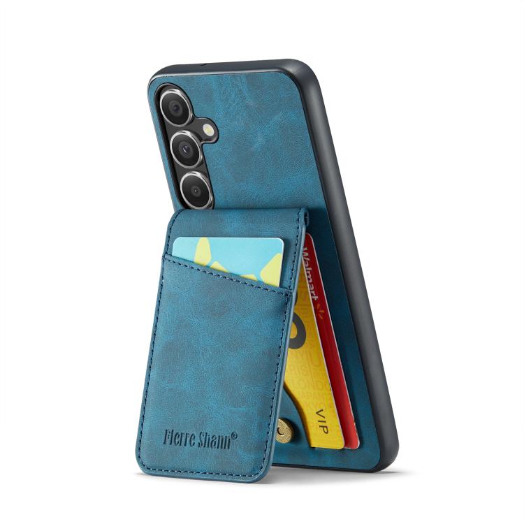 For Samsung Galaxy S25+ 5G Fierre Shann FS-023 Crazy Horse Card Holder Back Cover PU Phone Case