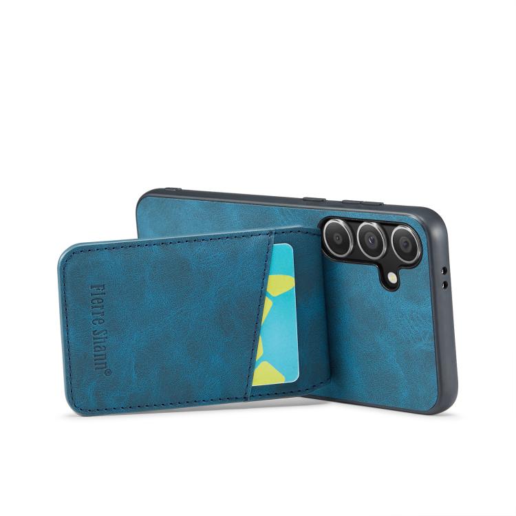 For Samsung Galaxy S25+ 5G Fierre Shann FS-023 Crazy Horse Card Holder Back Cover PU Phone Case
