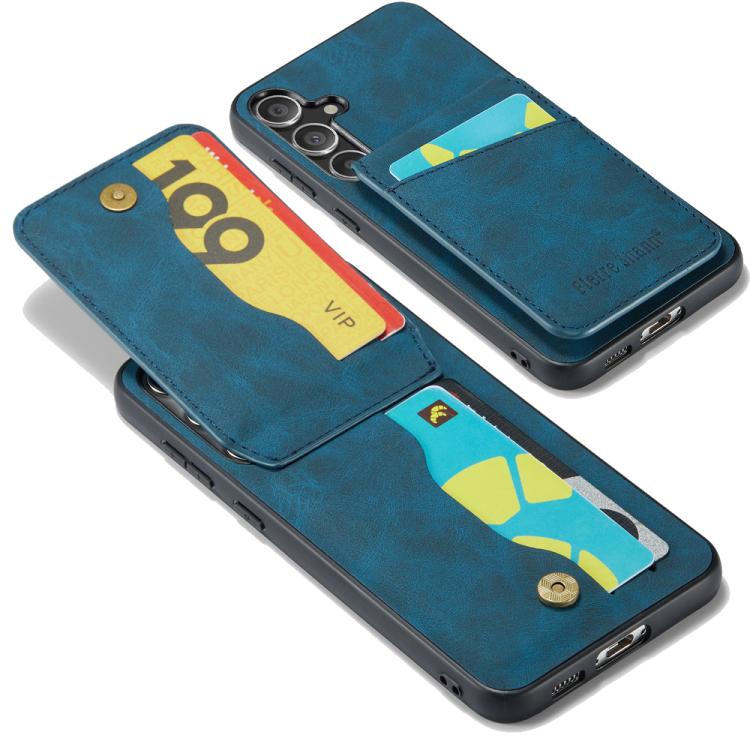 For Samsung Galaxy S25+ 5G Fierre Shann FS-023 Crazy Horse Card Holder Back Cover PU Phone Case