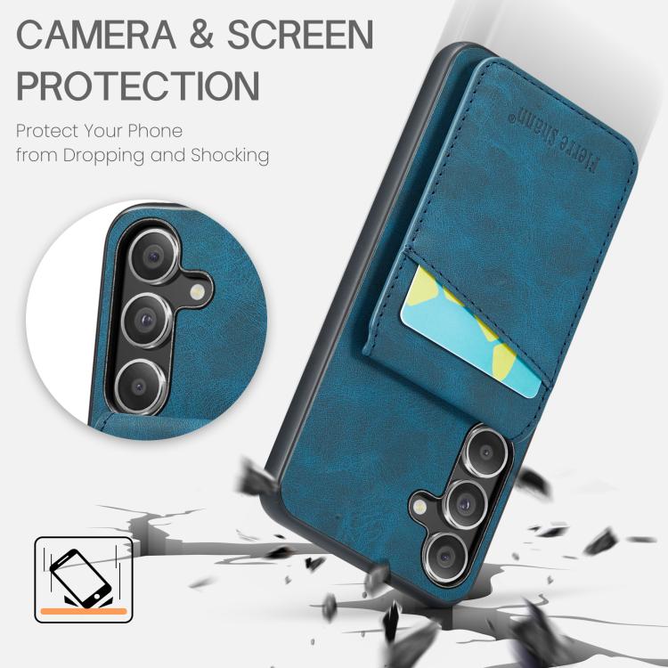 For Samsung Galaxy S25+ 5G Fierre Shann FS-023 Crazy Horse Card Holder Back Cover PU Phone Case