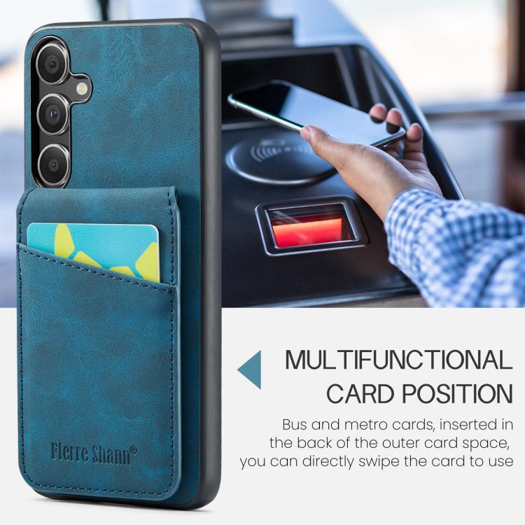 For Samsung Galaxy S25+ 5G Fierre Shann FS-023 Crazy Horse Card Holder Back Cover PU Phone Case