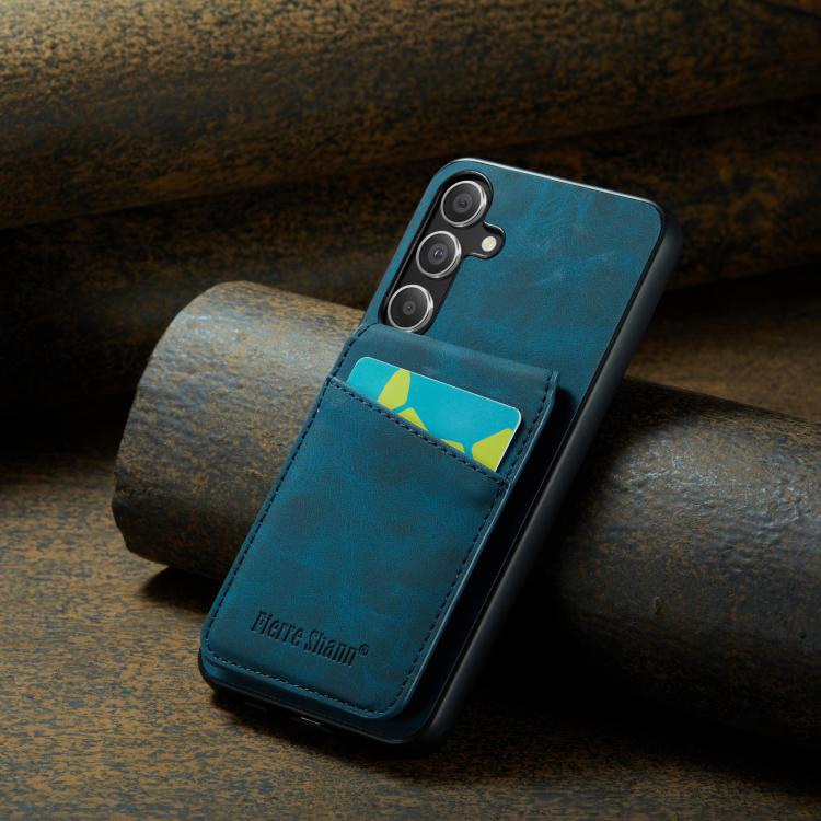 For Samsung Galaxy S25+ 5G Fierre Shann FS-023 Crazy Horse Card Holder Back Cover PU Phone Case