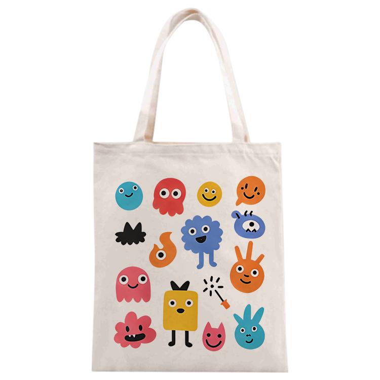 Cute Monsters Printed Canvas Handbag Digital Print On Your Demand, Size:40x35cm