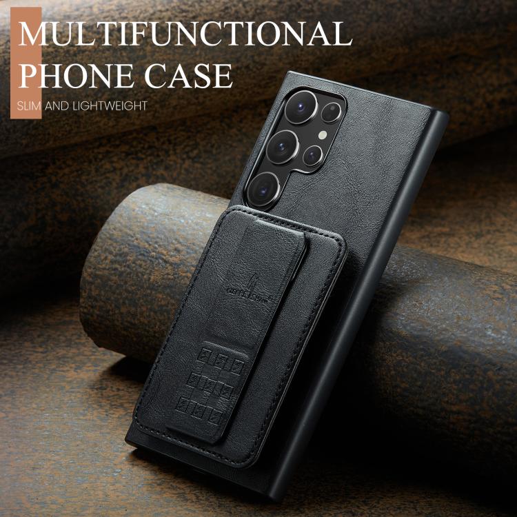 For Samsung Galaxy S25 Ultra 5G Fierre Shann FS-024 Oil Wax Cow Leather Card Holder Back Phone Case