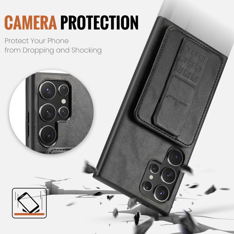 For Samsung Galaxy S25 Ultra 5G Fierre Shann FS-024 Oil Wax Cow Leather Card Holder Back Phone Case