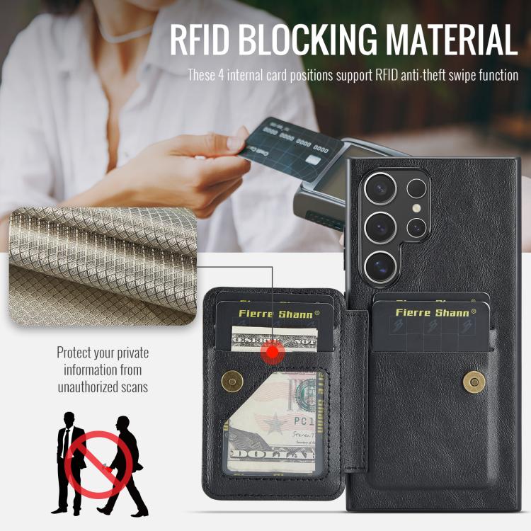 For Samsung Galaxy S25 Ultra 5G Fierre Shann FS-024 Oil Wax Cow Leather Card Holder Back Phone Case