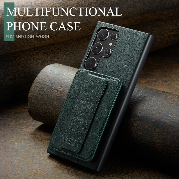 For Samsung Galaxy S25 Ultra 5G Fierre Shann FS-024 Oil Wax Cow Leather Card Holder Back Phone Case
