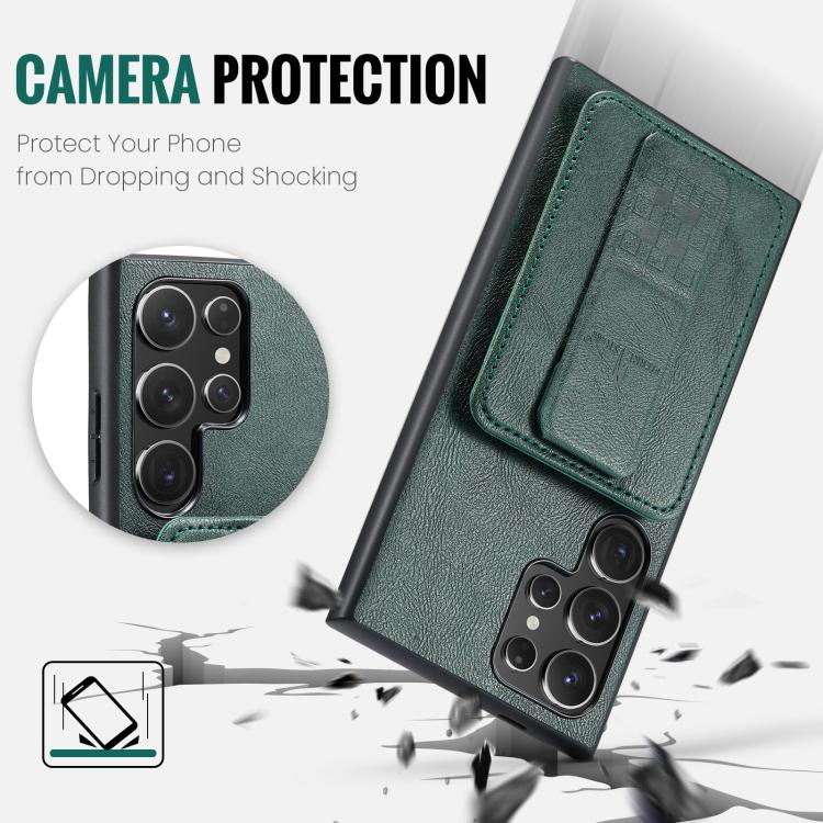 For Samsung Galaxy S25 Ultra 5G Fierre Shann FS-024 Oil Wax Cow Leather Card Holder Back Phone Case