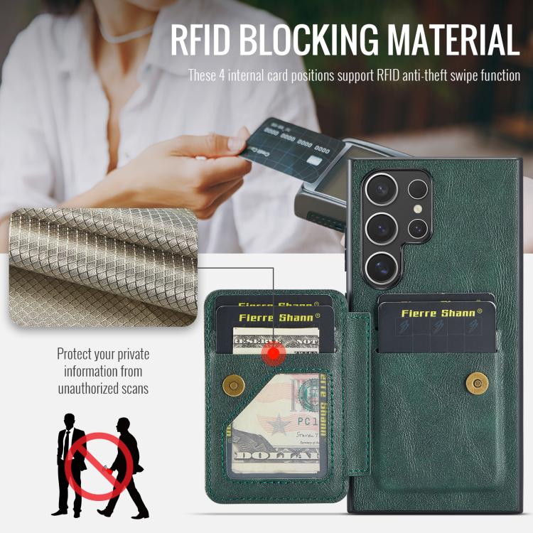 For Samsung Galaxy S25 Ultra 5G Fierre Shann FS-024 Oil Wax Cow Leather Card Holder Back Phone Case