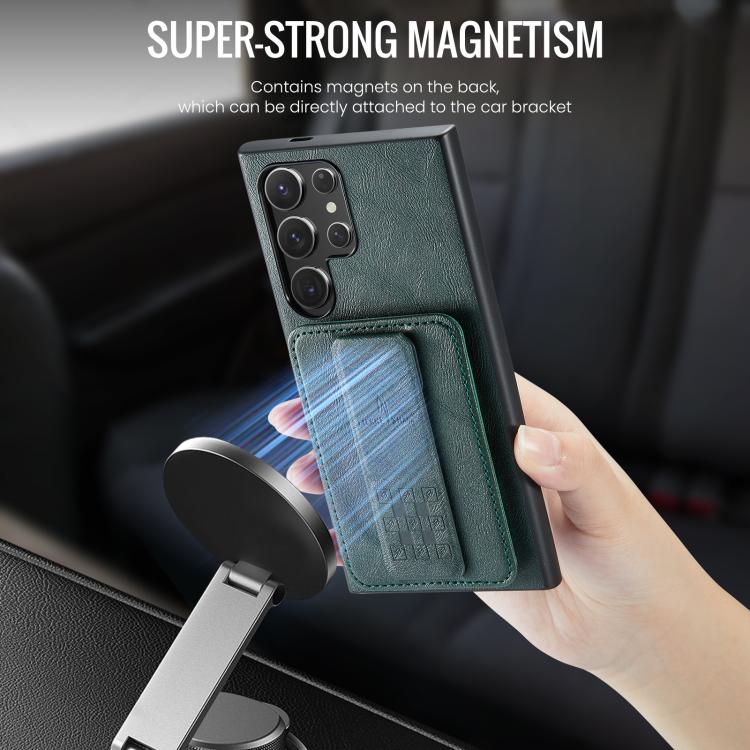 For Samsung Galaxy S25 Ultra 5G Fierre Shann FS-024 Oil Wax Cow Leather Card Holder Back Phone Case