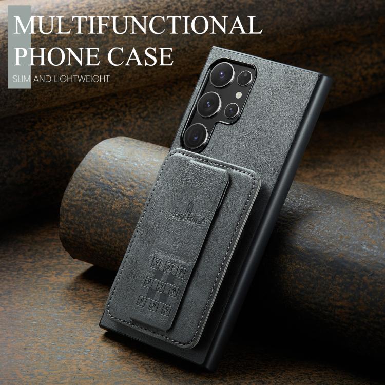 For Samsung Galaxy S25 Ultra 5G Fierre Shann FS-024 Oil Wax Cow Leather Card Holder Back Phone Case