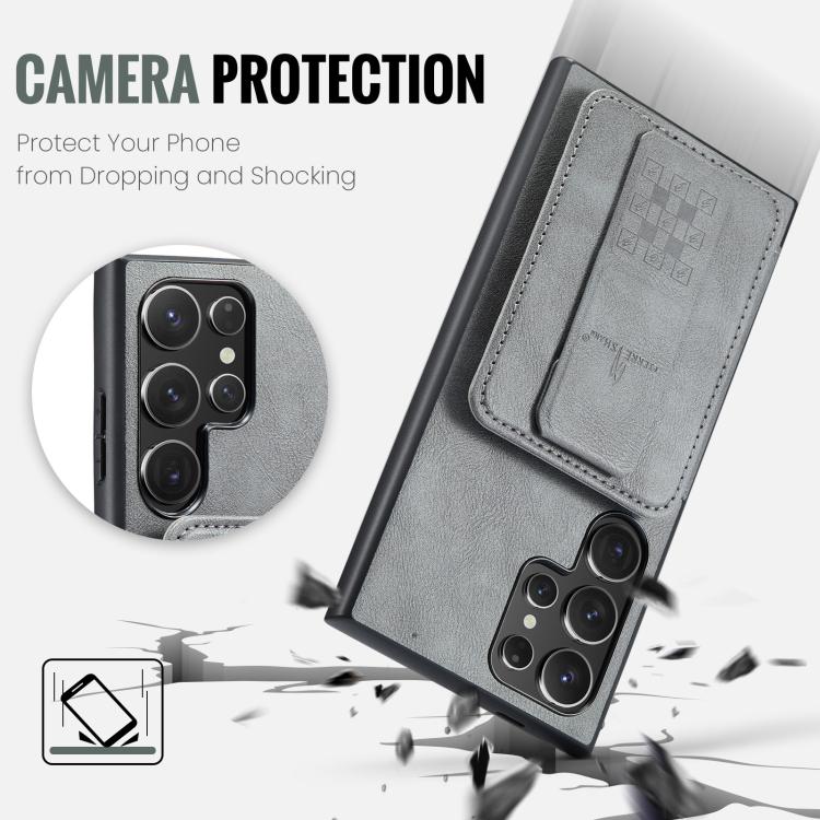 For Samsung Galaxy S25 Ultra 5G Fierre Shann FS-024 Oil Wax Cow Leather Card Holder Back Phone Case