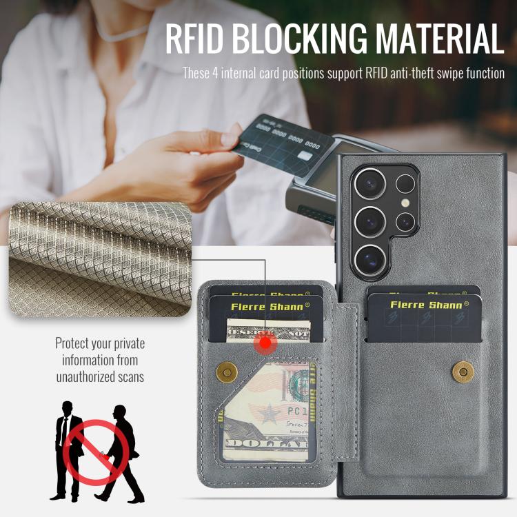For Samsung Galaxy S25 Ultra 5G Fierre Shann FS-024 Oil Wax Cow Leather Card Holder Back Phone Case