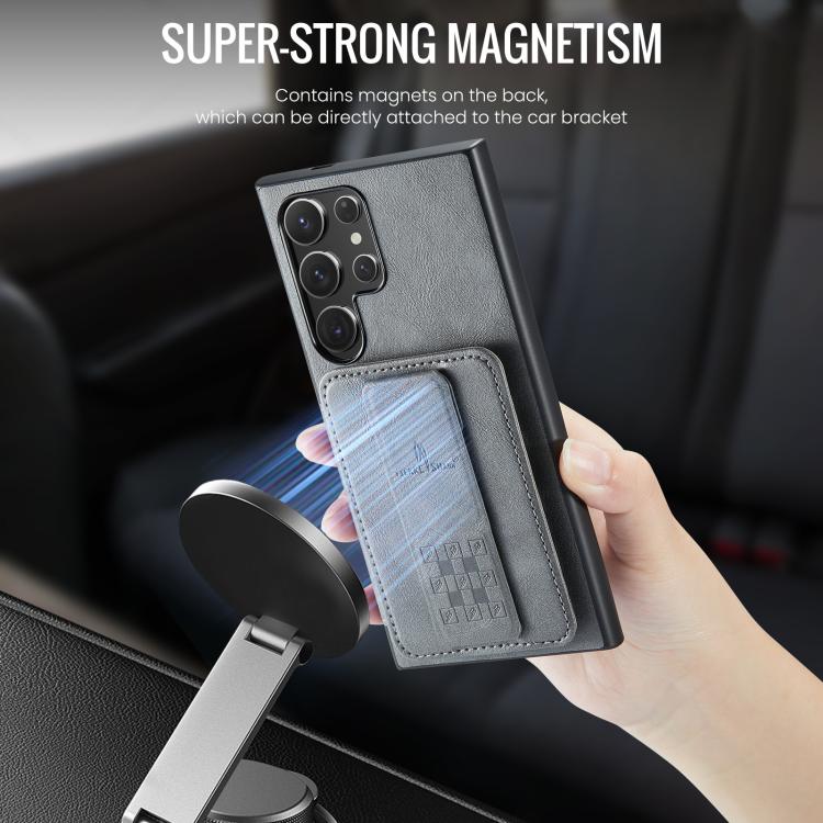 For Samsung Galaxy S25 Ultra 5G Fierre Shann FS-024 Oil Wax Cow Leather Card Holder Back Phone Case