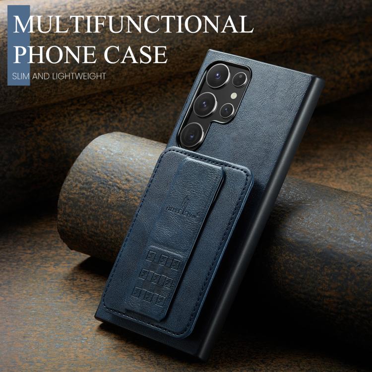 For Samsung Galaxy S25 Ultra 5G Fierre Shann FS-024 Oil Wax Cow Leather Card Holder Back Phone Case