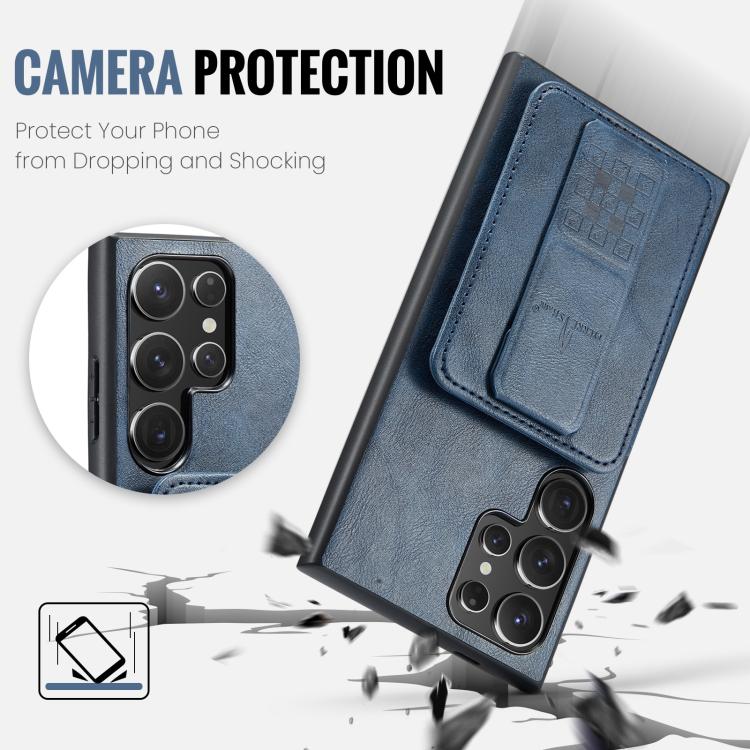 For Samsung Galaxy S25 Ultra 5G Fierre Shann FS-024 Oil Wax Cow Leather Card Holder Back Phone Case