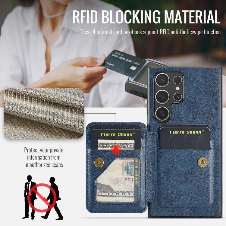 For Samsung Galaxy S25 Ultra 5G Fierre Shann FS-024 Oil Wax Cow Leather Card Holder Back Phone Case