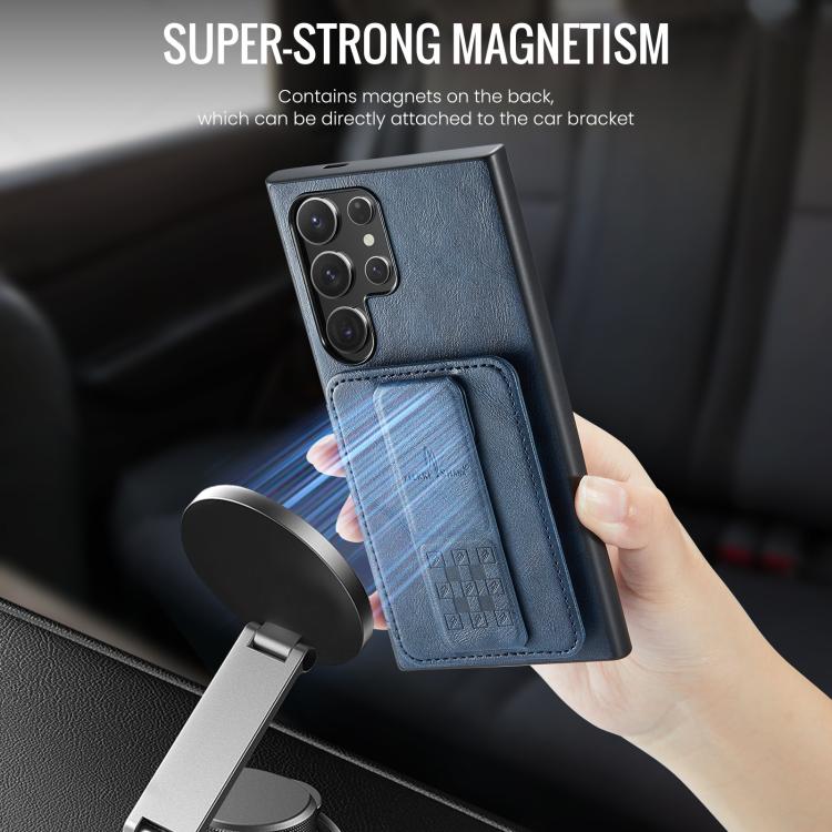 For Samsung Galaxy S25 Ultra 5G Fierre Shann FS-024 Oil Wax Cow Leather Card Holder Back Phone Case