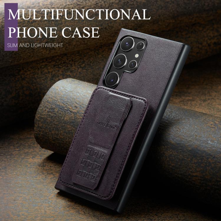 For Samsung Galaxy S25 Ultra 5G Fierre Shann FS-024 Oil Wax Cow Leather Card Holder Back Phone Case